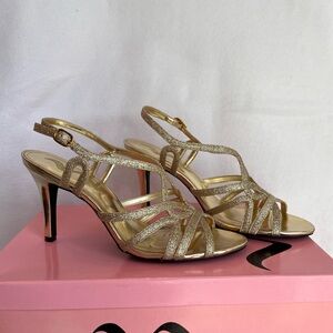 Gold Strappy Glitter Slingback Heels for Women